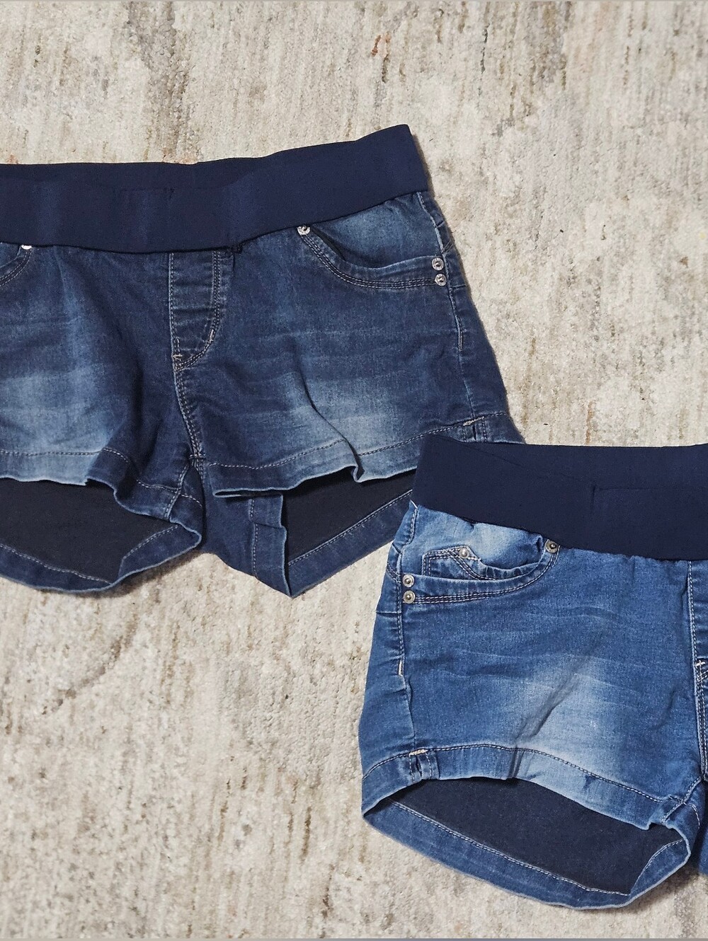 YMI Women's Blue Denim-Look Pull-On Shorts with Navy Waistband Set Of 2, Size M